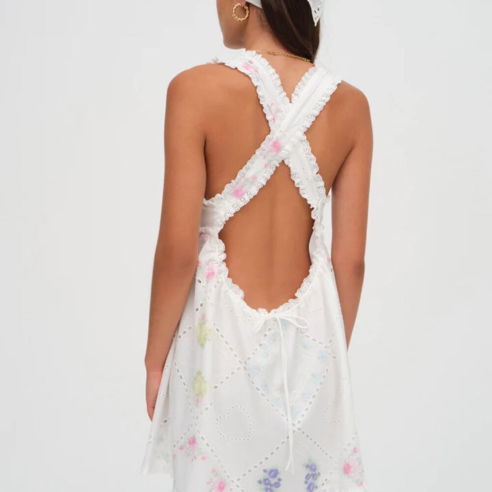 FOR LOVE & LEMONS Andrea Embroidered Mini Floral Dress NWT - Picture 3 of 11